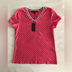 Tommy Hilfiger Pink Polka Dot V-Neck Short Sleeve Top NWT Size S